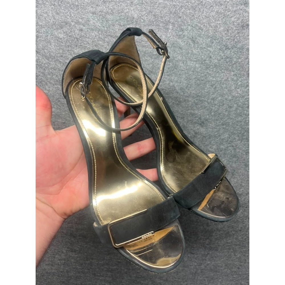 Coach Women's Black Suede Ankle Strap Stiletto Heels Sandals Size 7B